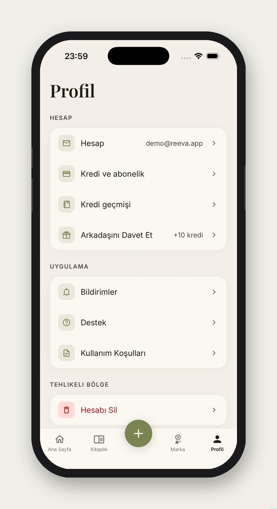 Profil — krediler ve davet